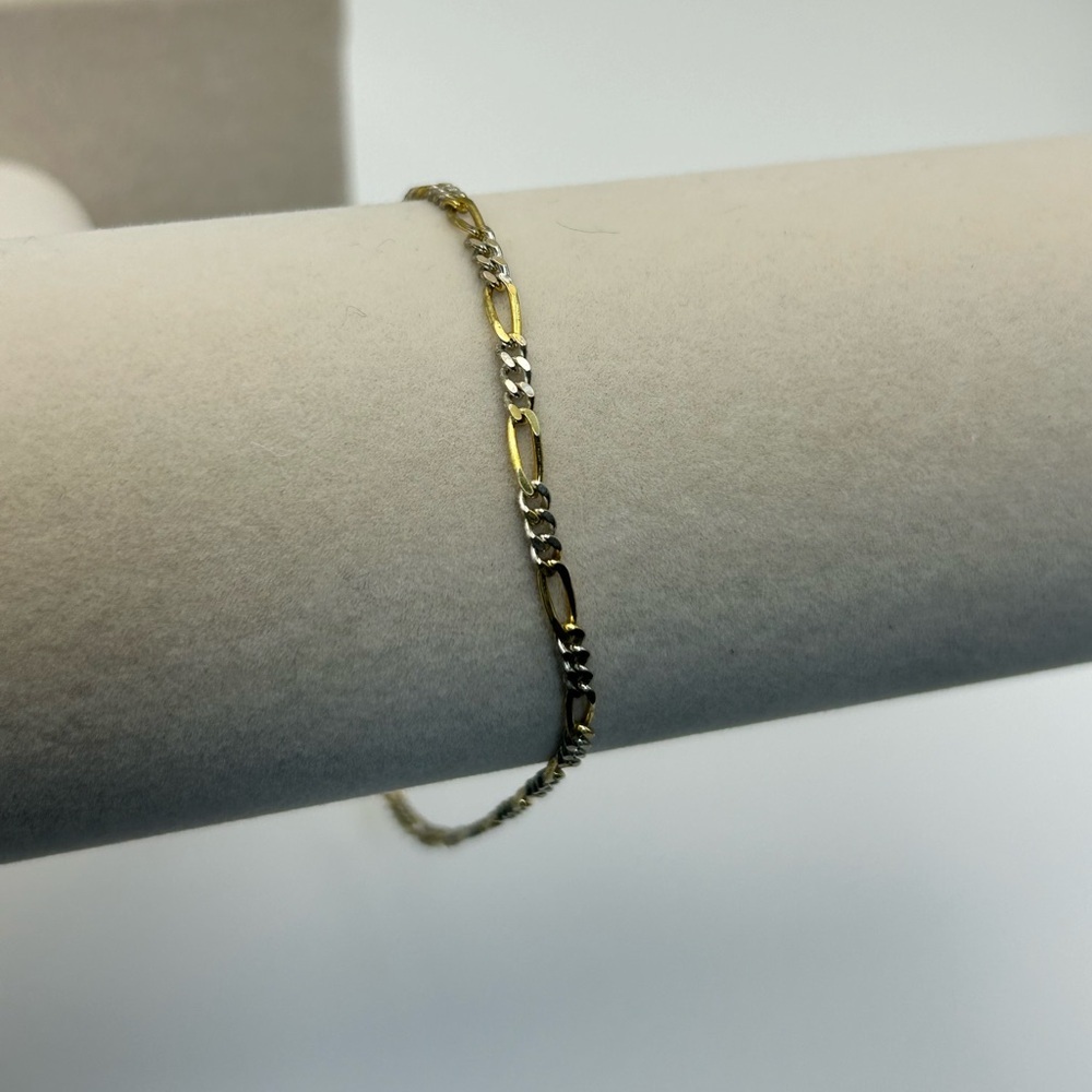 Sterling Silver Anklet Italy KA 1772 Stamped 925 Dainty Two-tone Oval Link - Picture 3 of 8